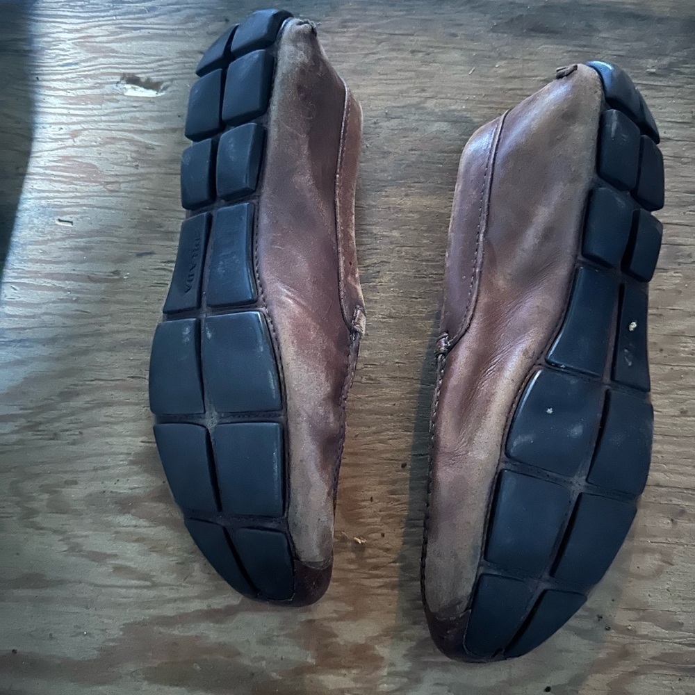 Prada Brown Leather Slip-On Loafers - Picture 2 of 2